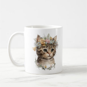 Caneca De Café Gatinho Floral De Caquinha