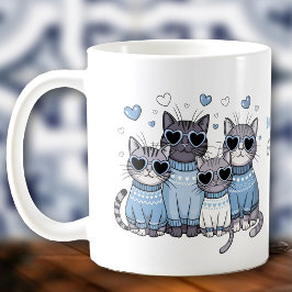 Caneca De Café Gatinho Fofinho Kitty Dia dos Namorados Azul Nome
