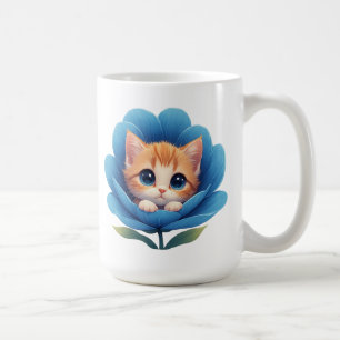 Caneca De Café Gatinho Fofo Aninhado em uma Flor em Flor