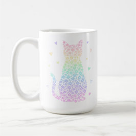 Caneca De Café gatinho fofo arco-íris corações gradiente pastel p