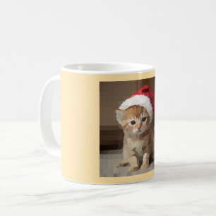 Caneca De Café Gatinho fofo com chapéu do papai Noel.