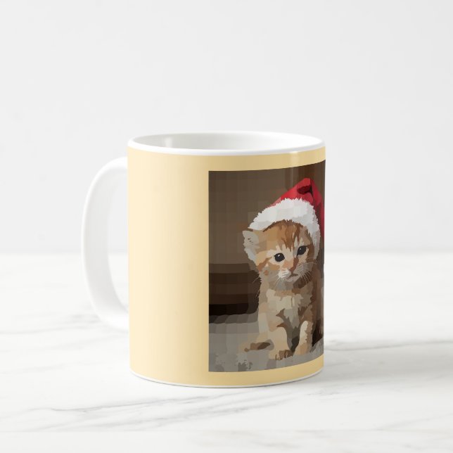 Caneca De Café Gatinho fofo com chapéu do papai Noel. (Frente Esquerda)