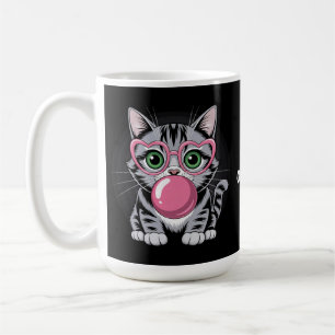 Caneca De Café Gatinho Fofo Comendo Chiclete e Fazendo Bolha Engr