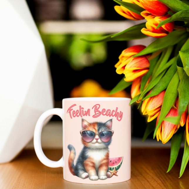Caneca De Café Gatinho Fofo de Praia (Criador carregado)