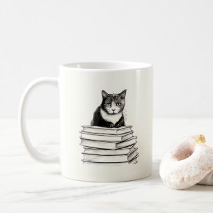 Caneca De Café Gatinho Fofo nos Livros