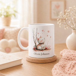 Caneca De Café Gatinho Fofo Personalizado com Corações