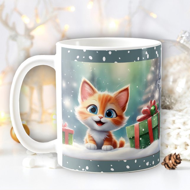 Caneca De Café Gatinho Gatinho Gato de Natal Nome Mug (Christmas Cute Kitty Cat Lover Name Mug)