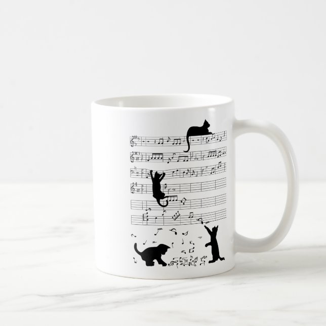 Caneca De Café Gatinho Gato Bonito Reproduzindo Nota Musical Limp (Direita)