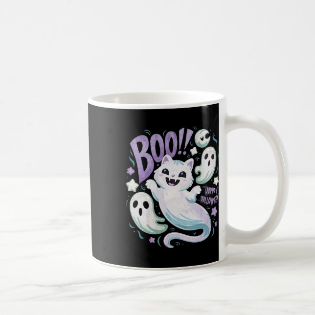 Caneca De Café Gatinho Ghost Ghost Boo Halloween (Direita)