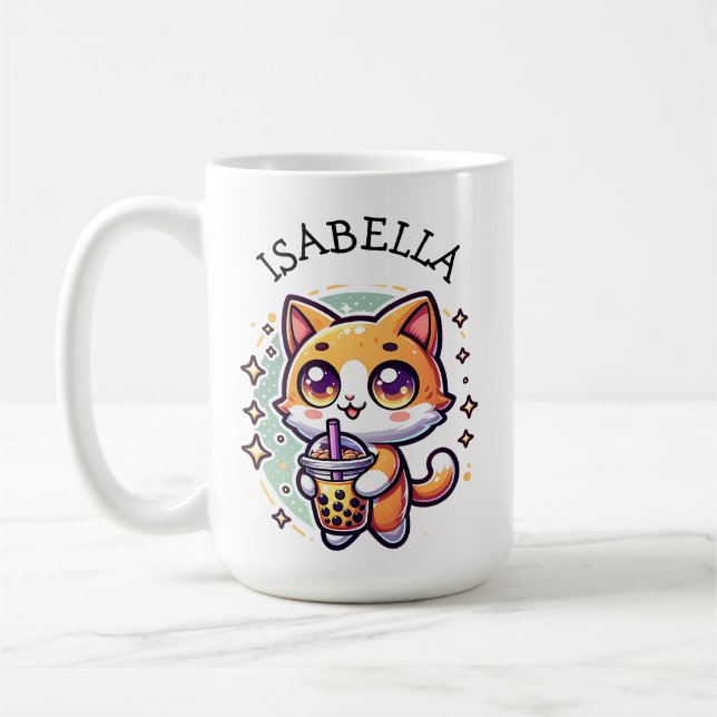 Caneca De Café Gatinho Kawaii Bonito com Chá de Bolha Personaliza (Esquerda)