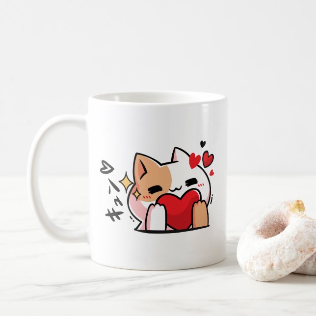 Caneca De Café gatinho kawaii com anime adorável (Com Donut)