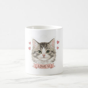 Caneca De Café Gatinho Malhado Fofo "Amo Você" Gato Doce