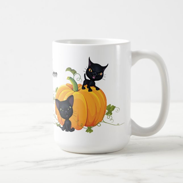 Caneca De Café Gatinho Negro Feliz Halloween (Direita)