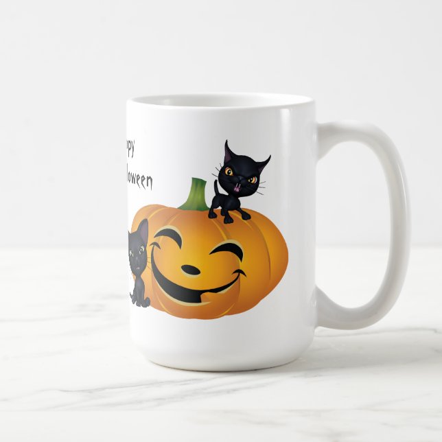 Caneca De Café Gatinho Negro Feliz Halloween (Direita)