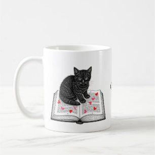 Caneca De Café Gatinho Preto Adorável em Livro Nome Personalizado