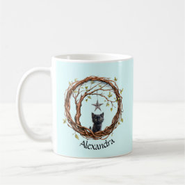 Caneca De Café Gatinho Preto Fofo Observando uma Estrela