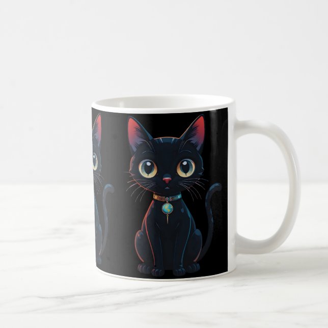 Caneca De Café Gatinho Preto Sinistro (Direita)
