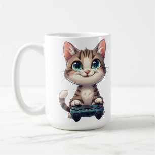 Caneca De Café Gatinho Segurando Controle de Jogo Sorriso Gamer G