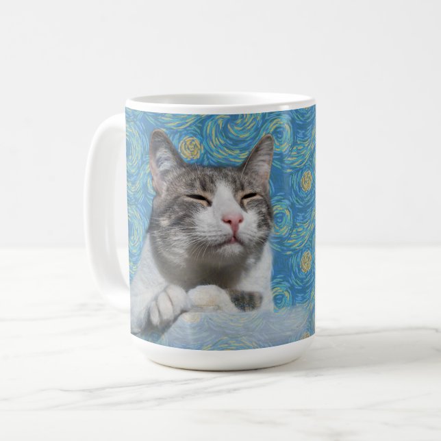 Caneca De Café Gatinho Starry Night (Frente Esquerda)
