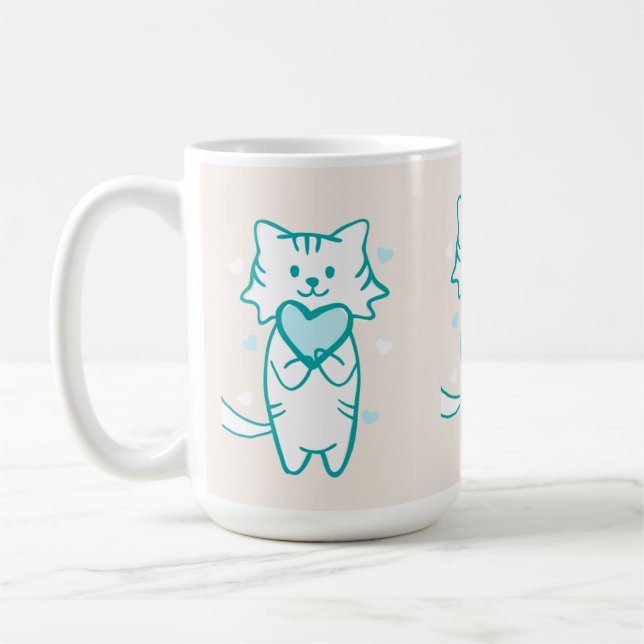 Caneca De Café Gatinho Teal (Esquerda)