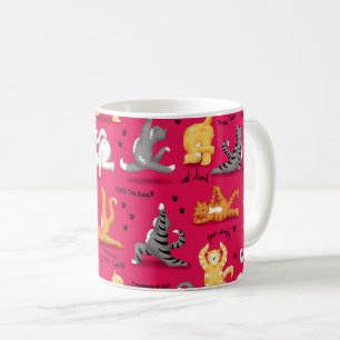 Caneca De Café Gatinho Yoga Possui Amarelo Vermelho