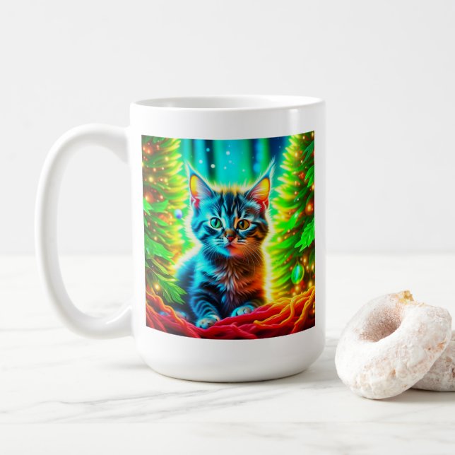 Caneca De Café Gatinhos de Cinzas bonitas com árvores de Natal (Com Donut)
