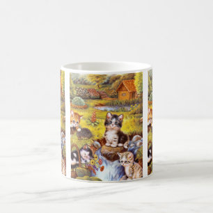 Caneca De Café Gatinhos em um jardim