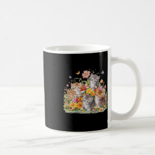 Caneca De Café Gatinhos Pintados De Vintagem Floral E Pressão