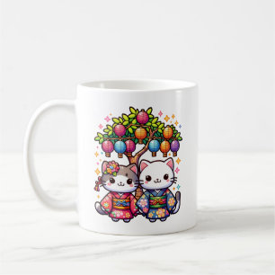 Caneca De Café Gatinhos Tanabata em Quimonos