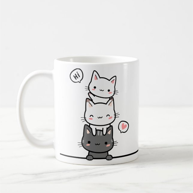 Caneca De Café Gatinhos Triplos Simples E Encantados Encantadores (Esquerda)