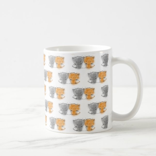 Caneca De Café Gatinhos Whimsical Adoráveis Laranja e Cinza (Direita)