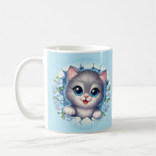Caneca De Café Gato 3D Adorável Pionando Através de Design de Par