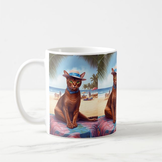 Caneca De Café Gato abissino na praia, presente de verão para o a (Esquerda)