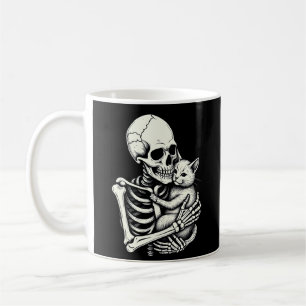 Caneca De Café Gato Abraçando Esqueleto Dia das Bruxas Divertido 