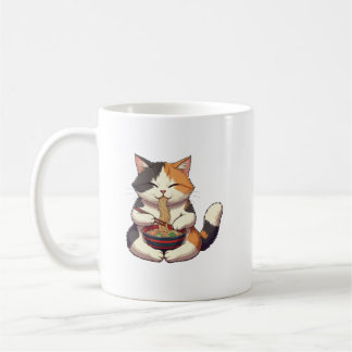 Caneca De Café Gato Adorável Aproveitando Ramen