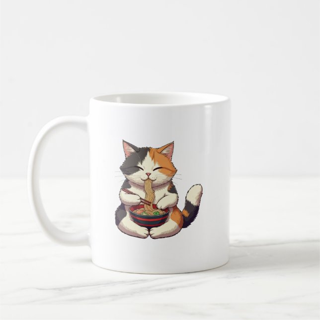Caneca De Café Gato Adorável Aproveitando Ramen (Esquerda)
