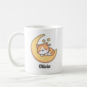 Caneca De Café Gato Adormecido Numa Lua Sonho Personalizado