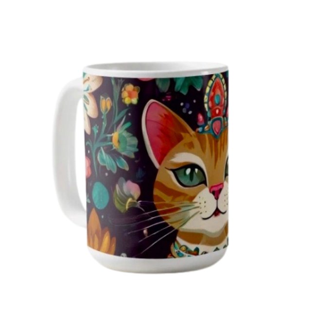 Caneca De Café Gato Adornado Coroado (Criador carregado)