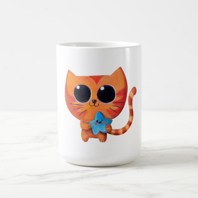 Caneca De Café Gato alaranjado bonito com estrela (Centro)