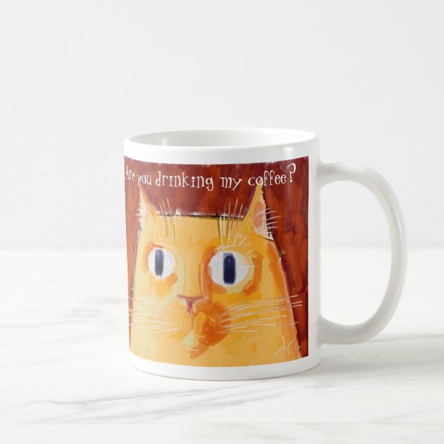 Caneca De Café Gato alaranjado confrontativo com olhos redondos (Direita)