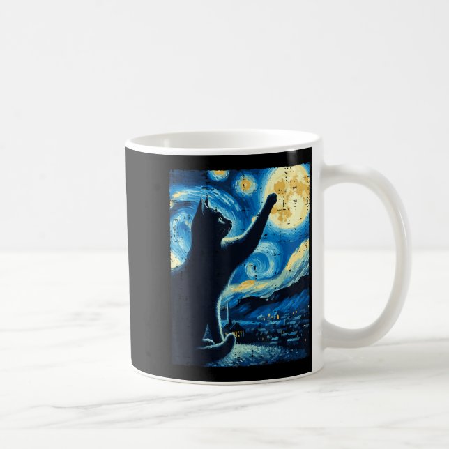 Caneca De Café Gato Alcançando Lua Noite Estrelada Gatinho Divert (Direita)