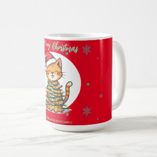 Caneca De Café Gato alegre e brilhante Natal gatinho neve inverno