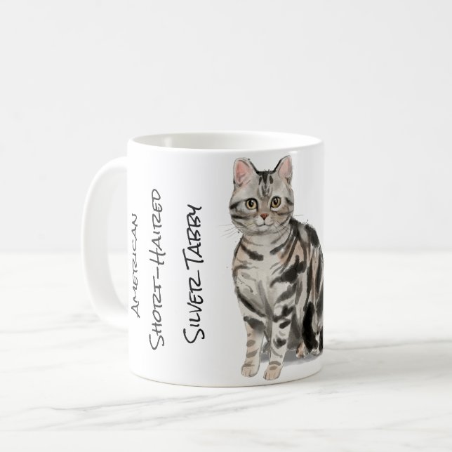 Caneca De Café Gato American Shorthair Silver Tabby (Frente Esquerda)