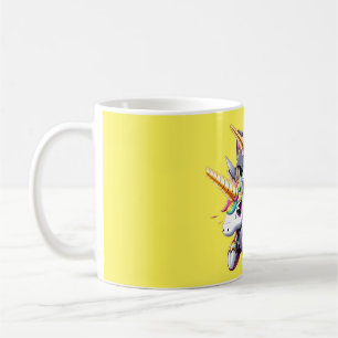 Caneca De Café Gato Andando no Unicorn Robot Amarelo