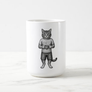 Caneca De Café Gato Antigo Bebendo Café Desenho à Mão