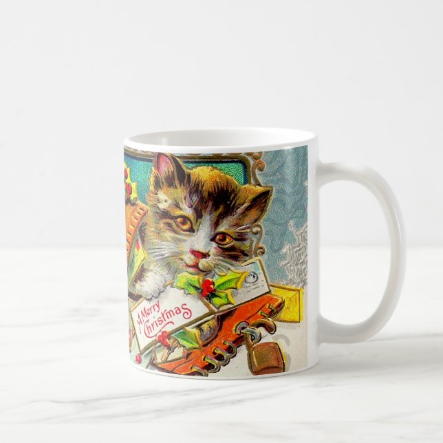 Caneca De Café Gato Antigo Feliz Natal (Direita)