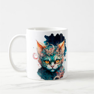 Caneca De Café Gato aquarela em estilo steampunk