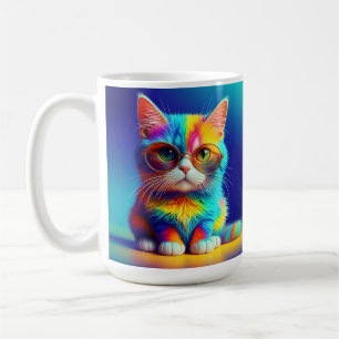Caneca De Café Gato Arco-Íris Com Retrato De Óculos-47567