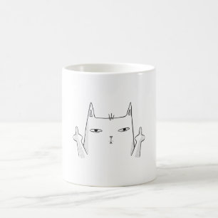 Caneca De Café Gato - Arte da Linha do Dedo Médio