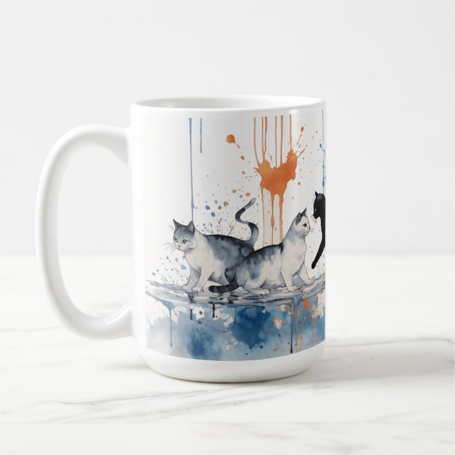 Caneca De Café Gato Artístico Amante Mug - Gatos De Aquarela Abst (Esquerda)